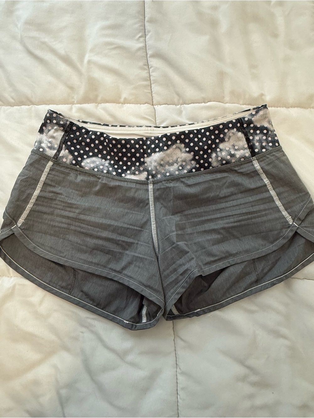 Gray Women’s Active Shorts with Patterned Waistband